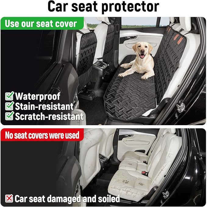 YJGF Dog Car Seat Cover for Back Seat,Back Seat Pet Cover for Dogs,Waterproof Scratchproof Rear Bench Seat Cover Protector (Black, L)