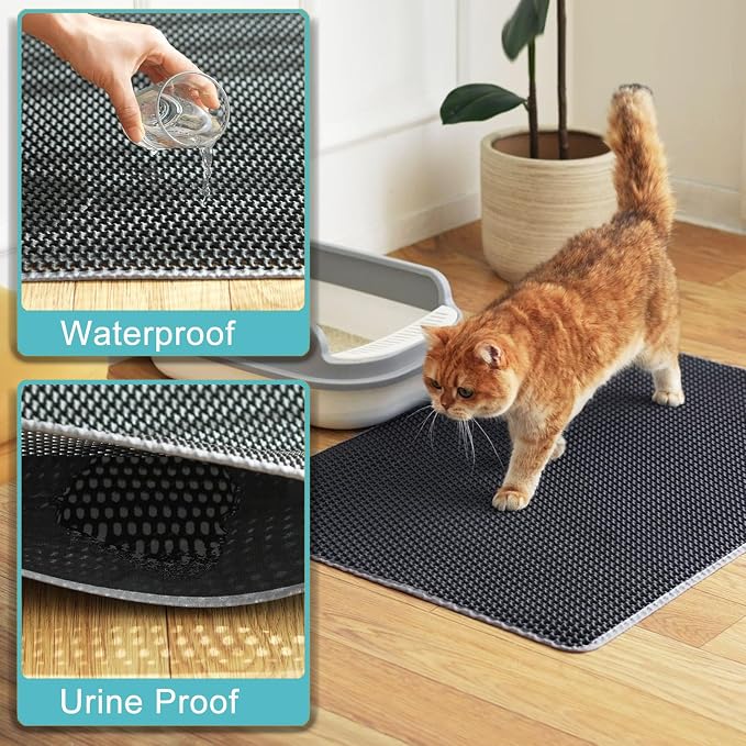 Cat Litter Mat XL 28x47 inch, Large Litter Trapping Mat for Litter Boxes | 2-Layer Honeycomb Extended Design to Less Mess, Anti-Tracking Mat, Waterproof Non-Slip, Keeps floor clean, Mengbu(Dark Grey)