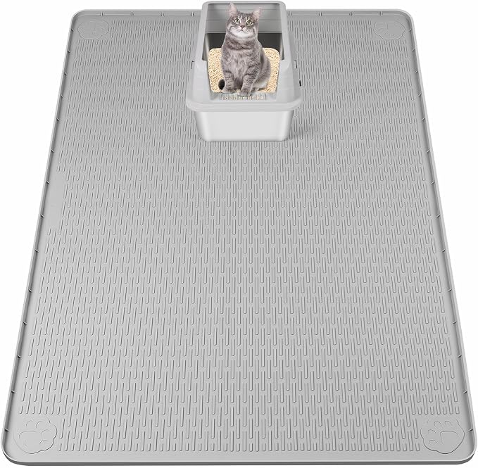 Silicone Cat Litter Mat for Litter Box 50”x35” Large Cat Mat, Light Grey | Waterproof, Non-Slip, Leak-Proof Rug Mat with Lip, Easy to Clean, Extra Large Litter Catcher Mat for Floor