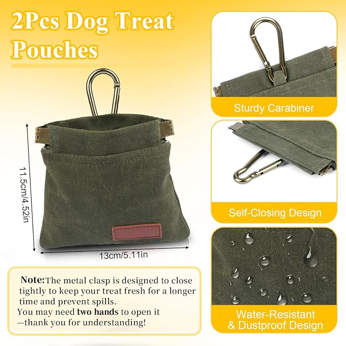 2Pcs Hands Free Dog Treat Pouches for Training, Walking and Outdoor Use | Dog Treat Bag with Carabiner, Hands Free, Auto Closing Pet Treat Pouch for Training,Walking, Hiking