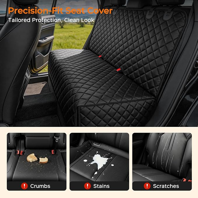 URPOWER Dog Car Seat Cover for Back Seat - Waterproof Non-Slip Car Seat Protector for Dogs Pet, Scratchproof Back Bench Seat Covers for Full-Size SUVs & Pickup Trucks, Black