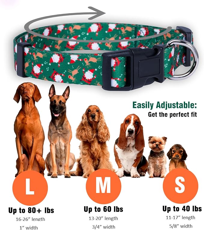 Native Pup Christmas Dog Collar- Winter Holiday Collars for Pets- Xmas Gift for Puppy- Santa, Reindeer, Snowman, Candy Cane, Red Green- Girl Boy- Small, Medium, Large Breeds (Santa & Reindeer, Medium)