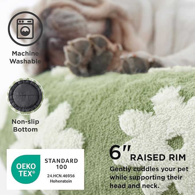 LE SURE Shown on TV Donut Cat Beds for Indoor Cats - Round Small Dog Bed Calming Gift for Pets, Cute Modern Home Decor Beds with Jacquard Shaggy Plush & Anti Slip Bottom, 20 Inch, Green