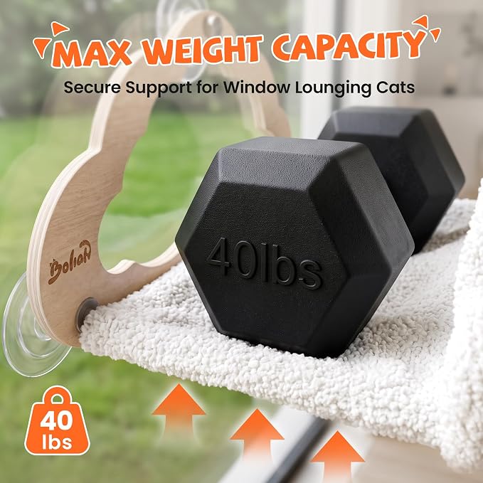 Cat Window Perch Cloud Shape, Large Cat Hammock Bed Washable | Suction Mount, Steel Brackets, Soft Fabrics, Natural Pine Wood, Space Saving, Tool-Free Assembly, Watch birds, Sunbathing
