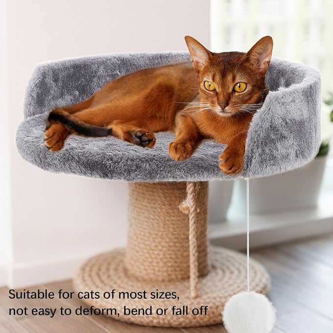 Dansydaisy 2 Pcs 13.39 Inches Semi Edged Cat Tree Replacement Parts Cat Tree Tower Accessories with Hanging Elastic Strings Pom Pom Toys and M8 Screw for Platform Perch Shelves(Gray)