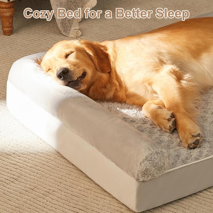 BFPETHOME Orthopedic Washable XXL Dog Bed for Senior Dog Cozy Sleep | Extra Large Waterproof Big Soft Pet Couch Bed for Dogs Relax with Removable Cover Supportive Foam Light Grey 48x35 Inch