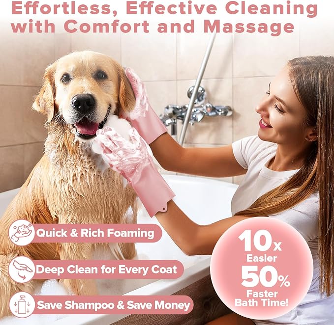 6PCS Grooming & Bath Supplies for Dogs, Cats | Dog Washing Gloves | Dog Bath Brush | Dog Shower Brush | Pet Grooming Gloves | Dog Grooming kit | Pet Supplies for Showerhead & Sprayer (Light Pink)
