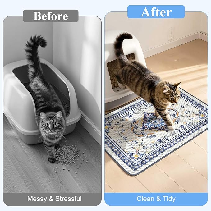 Unicorn Catcher 24"x15" Cat Litter Mat Machine Washable Litter Trapping Pad | Kitty Paw Friendly Padding With Breathable 3D Air Mesh Technology And A Non-Slip Base To Keep Home Floors Debris-Free