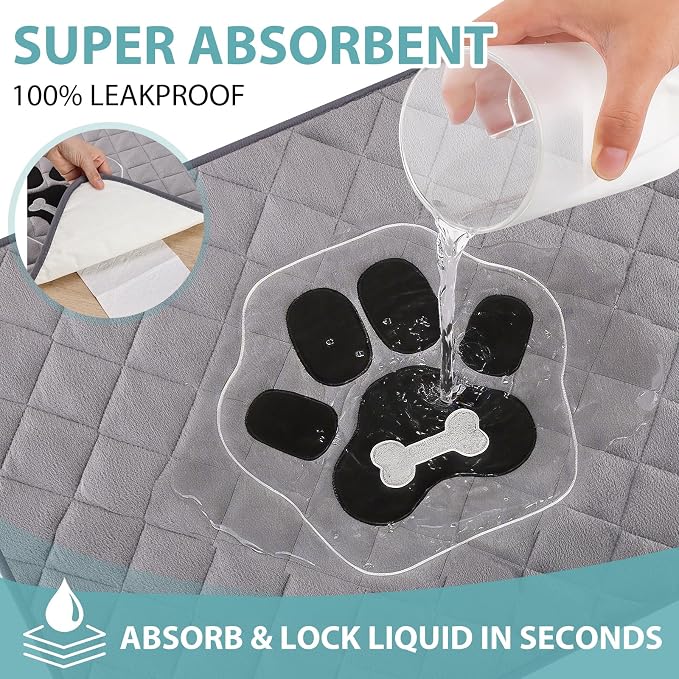 Reusable Pee Pad for Dogs 18"x24", Washable Dog Pee Pad with TPU Waterproof & Non-Slip Bottom, Thick Cotton Quilted Puppy Training Mat for Crate, Car, Floor, Grey