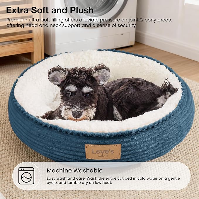 Love's cabin Round Donut Cat and Dog Cushion Bed, 24in Pet Bed for Small or Medium Dogs, Anti-Slip & Water-Resistant Bottom, Soft Durable Fabric Pet Beds, Washable Calming Cat Bed Dusty Blue