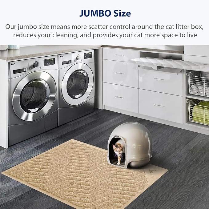Cat Litter Box Mat(No. 02-2), Kitty Premium PVC Pad, Durable Trapping Rug, Phthalate Free, Urine-Resistant, Scatter Control, XXL 47 x 36, Beige
