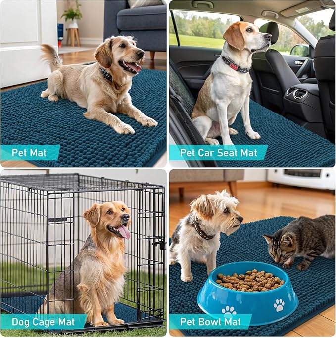 OLANLY Dog Door Mat for Muddy Paws 59x35, Super Absorbent Chenille Mud Mat | Atlantic Blue, Absorbs Moisture and Dirt, Non-Slip Machine Washable Doormat, Quick-Dry Indoor Entryway Floor Carpet for Dogs