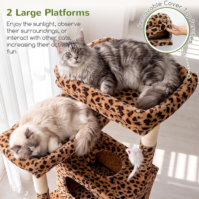 Globlazer 83inch Sturdy Multi-Level Tall Cat Tower, S83G, Leopard Print | Extra Large Heavy Duty Cat Tree for Indoor Large Adult Cats Kittens with 2 Cat Condo, 8 Scratching Post, 2 Hammock