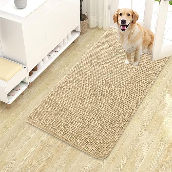 OLANLY Dog Door Mat for Muddy Paws 40x24, Super Absorbent Chenille Mud Mat | Sand, Absorbs Moisture and Dirt, Non-Slip Machine Washable Doormat, Quick-Drying Indoor Entryway Floor Carpet for Dogs