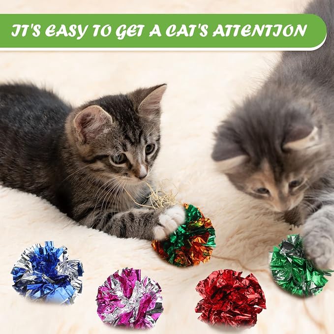 Silkfly 400 Pcs Polyester Film Crinkle Balls Cat Toys 2.36" Interactive Crinkle Ball, Colorful Balls Chew Toy for Cat Chase Ball Toys Attract Cats for Indoor Cats and Kittens to Keep Fit and Active