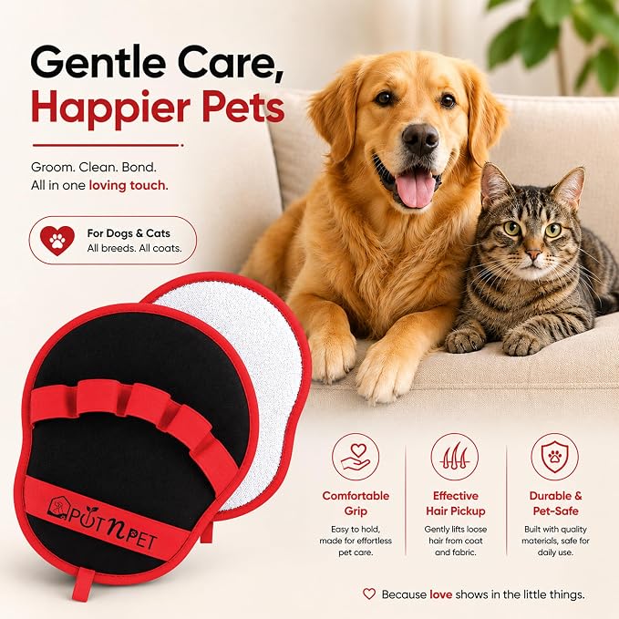 Pet Hair Removal Glove for Dogs & Cats – Reusable Electrostatic Magic Brush Five Finger Grooming Mitt, Washable Pet Hair Remover Tool for Laundry, Couch, Carpet, Car Seat, Clothing & Furniture | Reusable & Washable, No Refills Needed