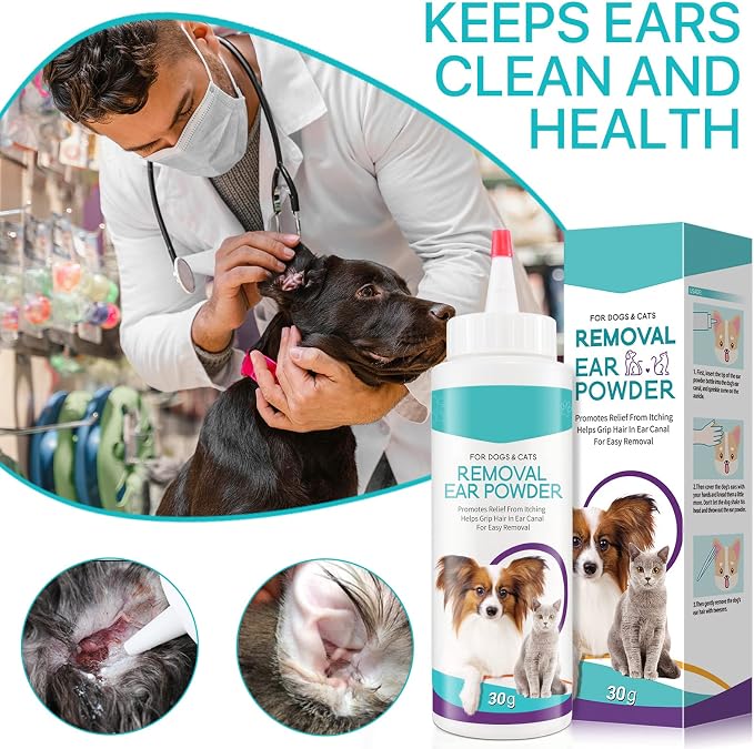 Dog Ear Powder for Hair Removal, Ear Infection Treatment for Dog & Cat,2pcs | Advanced Dog Ear Cleaner, Supports Infection Prone Ears, Gently Removes Ear Wax, Reduce Ear Odor in Pets & Soothes Itchy Ears