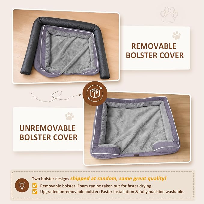 Comfort Expression Orthopedic Dog Beds for Large Sized Dog with Bolster | Waterproof Dog Couch Bed with Washable Cover & Non-Slip Bottom, Supportive Egg Crate Foam Large Pet Bed, 38x25 Inch