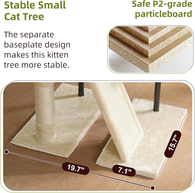 Cat Tree Tower for Indoor Cats, Top Platform with Toy, GCT006SM | 49.2 inch Cat Condo House, Sturdy Base, Scratching Post & Board, 3 Balls, Hanging Basket, Small Cats and Kittens, Beige