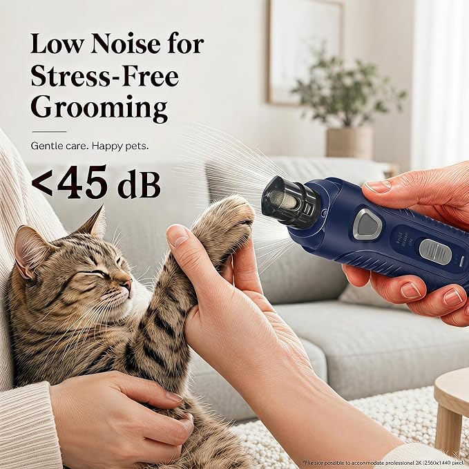 Pet Nail Grinder for Dogs and Cats, 2-Speed Electric Dog Nail Trimmer, Extral Steel Pet Nail Clipper, Rechargeable 2000mAh Nail Grinder for Small Medium Large Dogs with 2 LED Lights, Blue