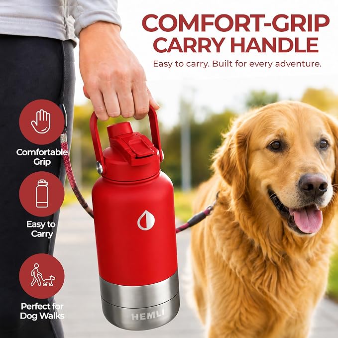 32 oz. Dog Water Bottle, Insulated Dog Travel Water Bottle, Stainless Steel Pet Water Bottle Dispenser Portable Food and Water Bowl for Dogs for Walking Dog Canteen Travel Kit