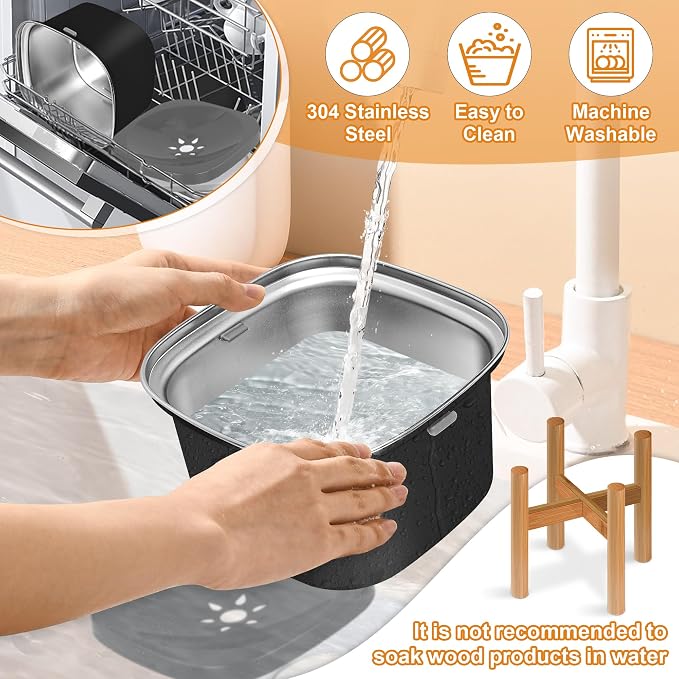 Decflow 3L Elevated Dog Water Bowl, Stainless Steel Raised Slow Water Bowl with Stand, Large Capacity No Spill Dog Dispenser for Small, Medium and Large Dogs | Raised Feeder with Wood Stand, spill proof Design, Large Capacity, for Small Medium Large Do...