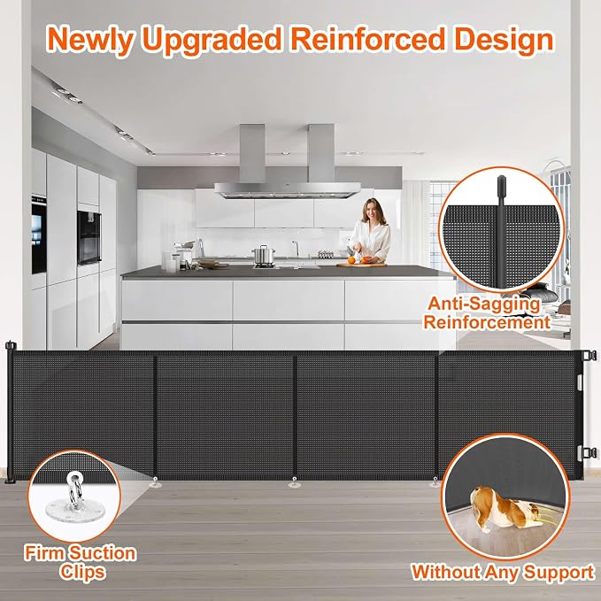 Upgrade 180 inch Retractable Baby Gates, EZIGO Extra Wide Baby Gate for Large Opening Extra Long Mesh Gate for Kids or Pet Dog Gate Child Safety Gate for Stairs Hallways Doorway Indoor Outdoor, Black