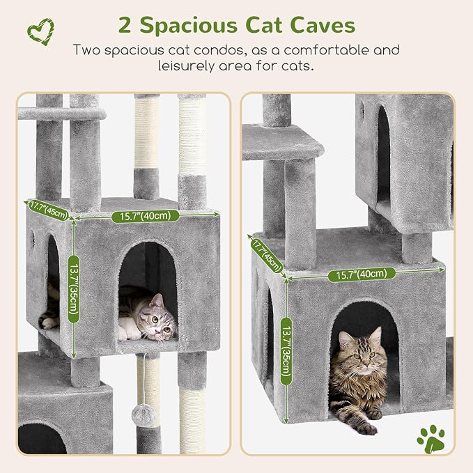 Globlazer Cat Tower for Indoor Cats, Heavy Duty Cat Trees for Large Cats Adult Big Cats Maine Coon Cat Tree Tower with Scratching Post, Extra Large Top Perch, Cat Condos, F61, Light Grey, 61inch | Cat Tower for Indoor Large Adult Cats with Scratching P...