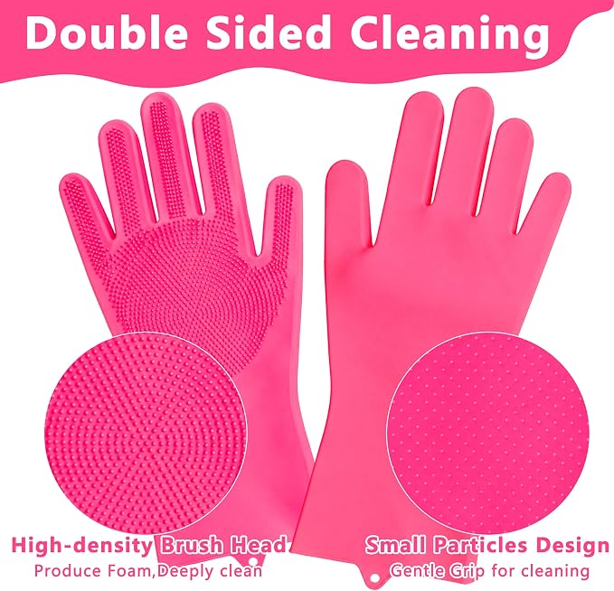 Pet Grooming Gloves—Dog Washing Gloves with High-Density Teeth, Dog Bath Scrubber with Enhanced Five Finger Design, Silicone Gloves for Dogs and Cats Bathing, Massage (Hot Pink)