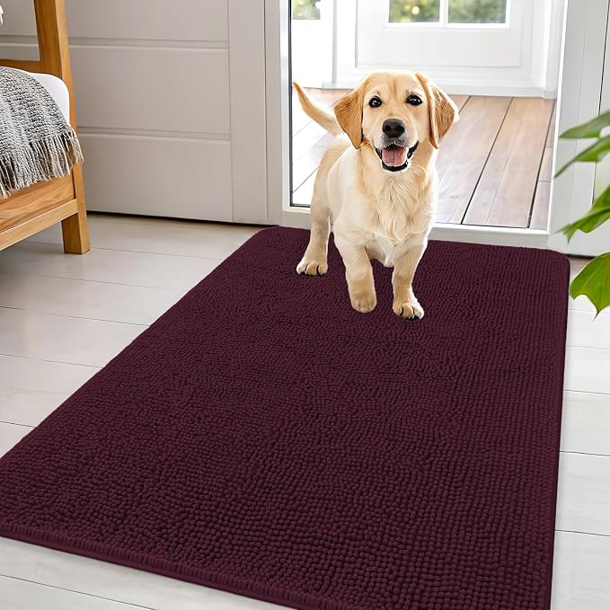 OLANLY Dog Door Mat for Muddy Paws 44x32, Super Absorbent Chenille Mud Mat | Russet, Absorbs Moisture and Dirt, Non-Slip Machine Washable Doormat, Quick-Drying Indoor Entryway Floor Carpet for Dogs