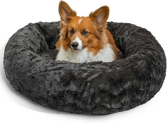 Best Friends by Sheri The Original Calming Donut Dog Bed for Medium Dogs up to 45 lbs, Lux Faux Fur, Mink Dark Gray, 30" x 30"