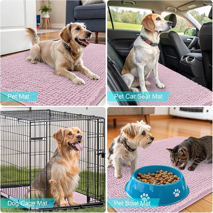 OLANLY Dog Door Mat for Muddy Paws 70x35, Super Absorbent Chenille Mud Mat | Dusty Rose, Absorbs Moisture and Dirt, Non-Slip Machine Washable Doormat, Quick-Drying Indoor Entryway Floor Carpet for Dogs