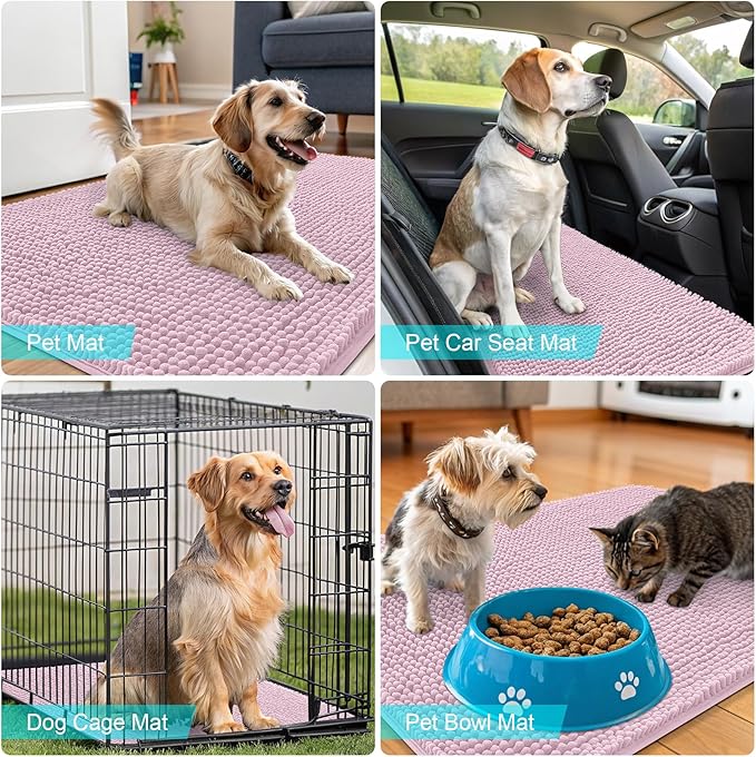 OLANLY Dog Door Mat for Muddy Paws 35x24, Super Absorbent Chenille Mud Mat | Dusty Rose, Absorbs Moisture and Dirt, Non-Slip Machine Washable Doormat, Quick-Drying Indoor Entryway Floor Carpet for Dogs
