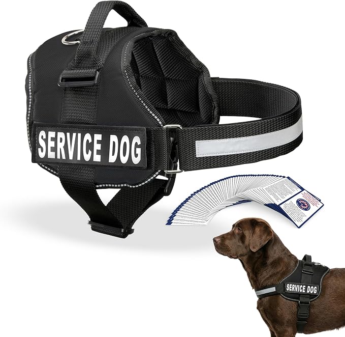 Industrial Puppy Service Dog Vest Harness - Durable & Adjustable Vest for Dog with Reflective Straps, Removable Patches, 50 ADA Cards, Handle & D-Ring, Travel and Daily Use, (Black, Large 27"-33")