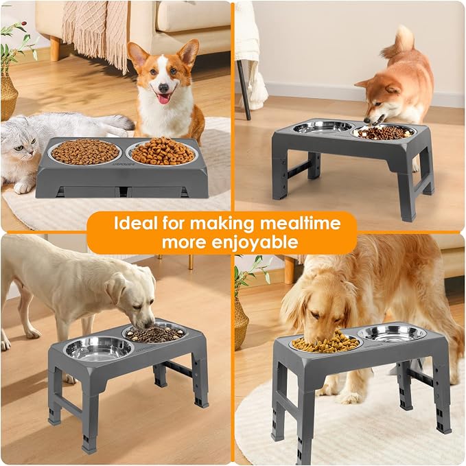 URPOWER Raised Dog Bowls 4 Height Adjustable Elevated Bowl Stand | Stainless Steel Water Bowl Non-Slip Dog Food Bowls Stand for Small Medium Large Dogs and Pets