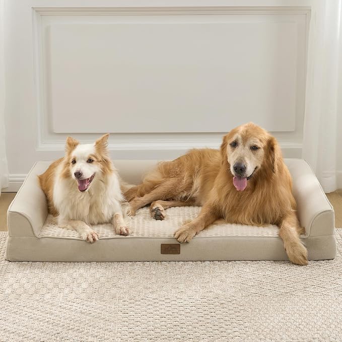 COZY KISS Orthopedic Dog Bed for Extra Large Dog 44x32 inch, XL Pet Sofa, Bolster Foam Bed with Sides, Non-Slip and Egg-Crate Big Dog Couch Bed with Washable Removable Cover, Beige