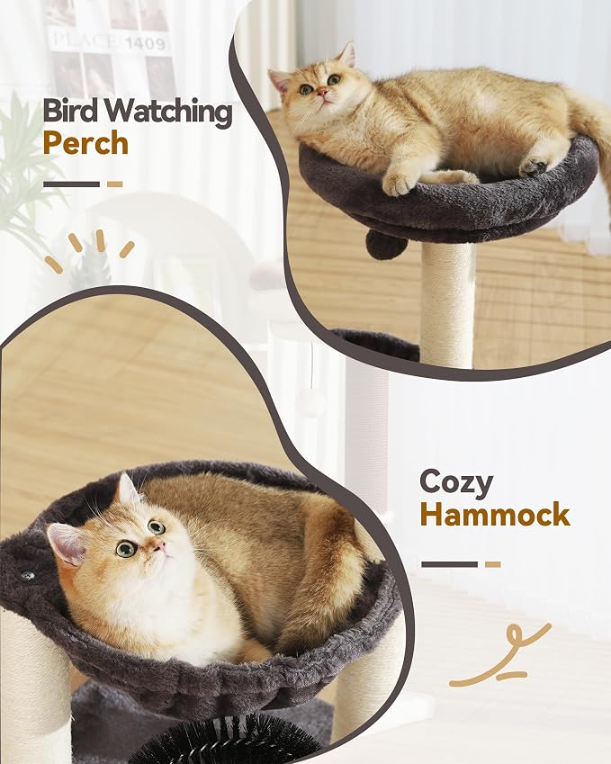 Cat Tree Tower for Indoor Cats, 27.8 Inches Multi-Level Cat Tree with Scratching Posts Plush Basket & Perch for Play Rest, Cat Activity Tree with Dangling Ball for Kittens/Small Cats