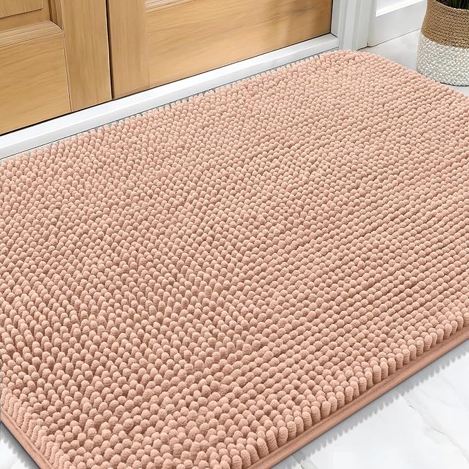 OLANLY Dog Door Mat for Muddy Paws 30x20, Super Absorbent Chenille Mud Mat | Peach, Absorbs Moisture and Dirt, Non-Slip Machine Washable Doormat, Quick-Drying Indoor Entryway Floor Carpet for Dogs