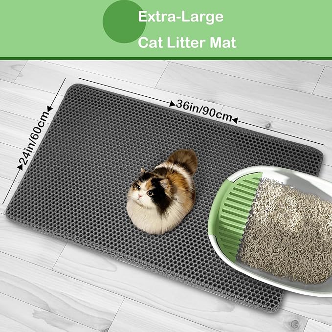 Cat Litter Mat 36"x 24" Double Layer Waterproof Litter Trapping Mat, Gray | Kitty Cat, Easy to Clean Litter Box Mat Scatter Control Pad
