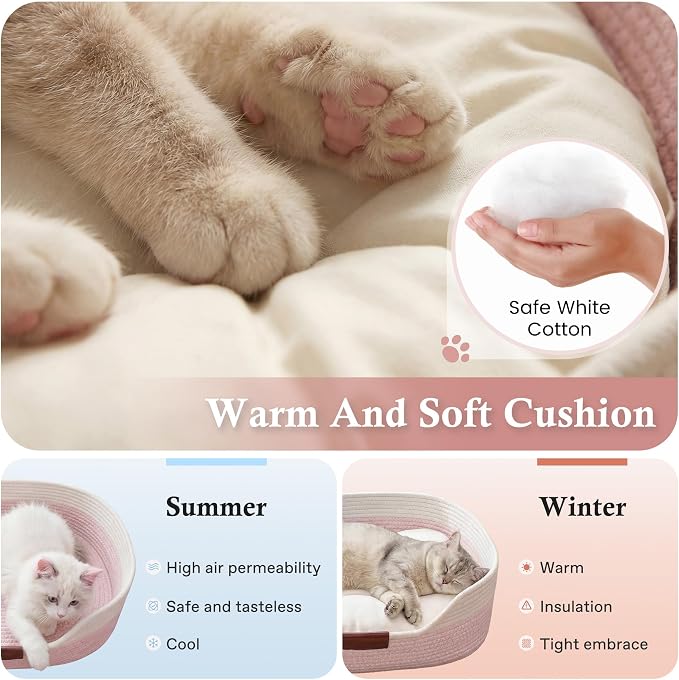 YOUDENOVA Cat Bed Basket with Removable Cushion,Stimulicat Handwoven Cat&Dog Basket,Cat Beds for Indoor Cats Couch, Kitten Bed for Medium and Large Cat, All Season Universal