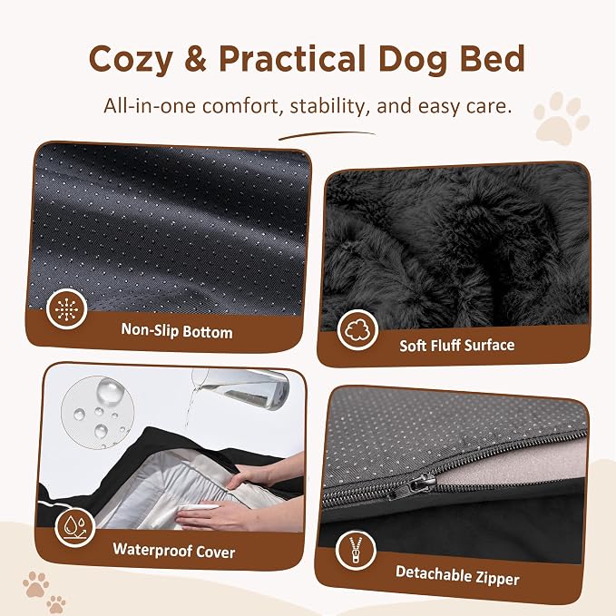 Comfort Expression Orthopedic Dog Bed for Extra Large Dogs with Bolster | Waterproof Dog Couch Bed with Washable Cover & Non-Slip Bottom, Supportive Egg Crate Foam XL Pet Bed, 42x30 Inch