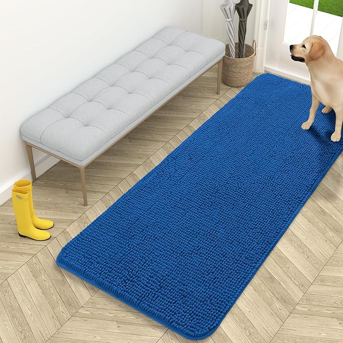OLANLY Dog Door Mat for Muddy Paws 59x24, Super Absorbent Chenille Mud Mat | Deep Navy Blue, Absorbs Moisture and Dirt, Non-Slip Machine Washable Doormat, Quick-Dry Indoor Entryway Floor Carpet for Dogs