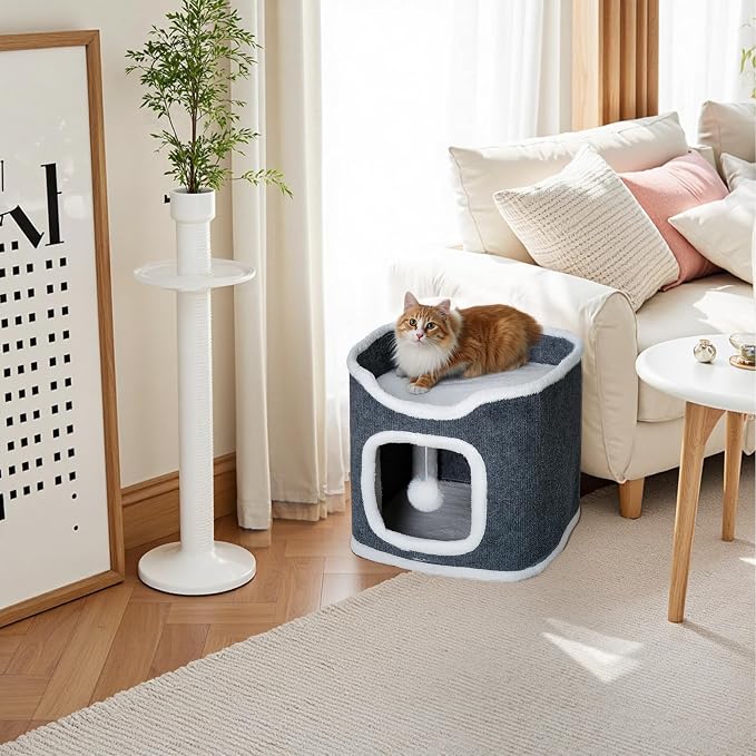 Multi-Level Foldable Cat Tree Tower for Indoor Cats – Includes Cat House, Play Balls, Soft & Cozy Top Cat Bed, Scratch-Resistant Design for Scratching, and a Cat Hideaway (S)