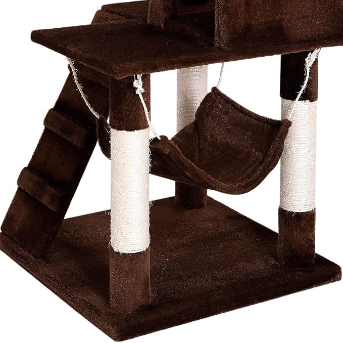 lionto Scratching Tree for Cats with Hammock & Tunnel, Height 52,4 in, cat Tree with sisal Rope & Soft Plush, Cozy Lying Areas & Caves, Suitable for Small & Large Cats, Brown