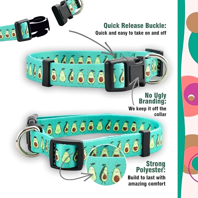 Native Pup Flower Dog Collar, Adjustable Small Medium Large, Cute Girl Female Summer Spring Pretty Designer Puppy Essentials Accessories, Pink Floral Blue Daisy Rose (Small, Avocado)