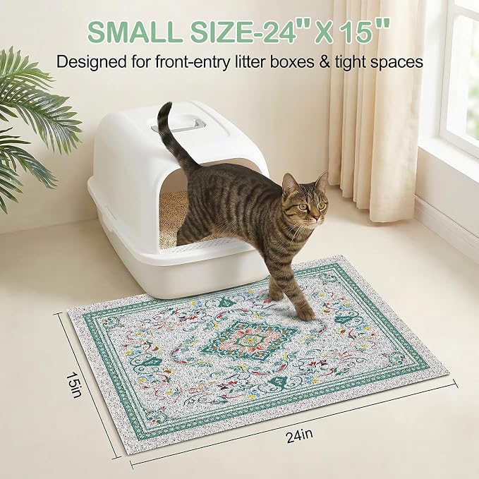 Glittme Cat Litter Mat, 24"x15" Non-Slip Washable Trapping Mat for Cats | Litter Trapping Mat With Thick PVC Coil To Catch Scatter, Soft On Paws And Waterproof Bottom To Protect Floors