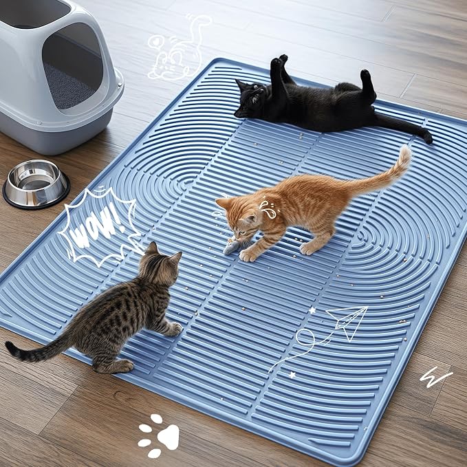 Large Silicone Cat Litter Box Mat 40"X28", Heavy Duty Waterproof Floor Mat for Kitty Litter Tracking Control, Easy Clean Durable Feeding & Litter Mat(Grey)