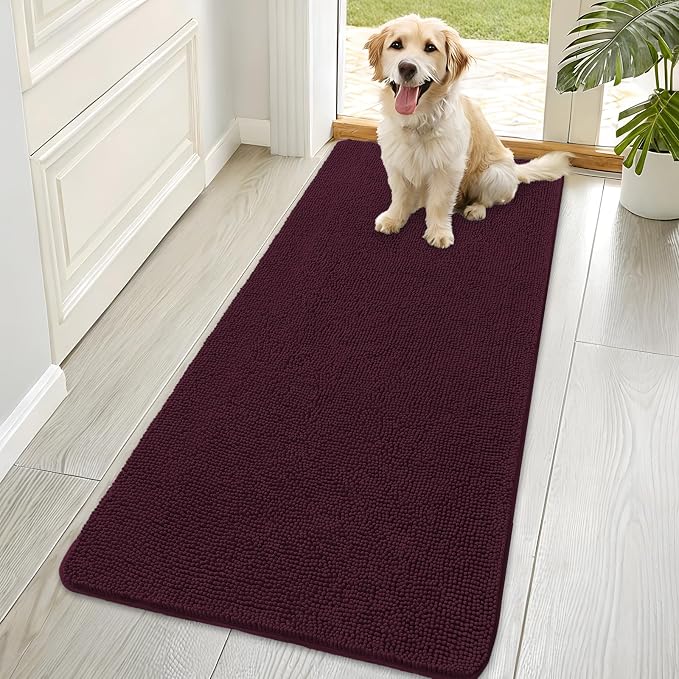 OLANLY Dog Door Mat for Muddy Paws 70x35, Super Absorbent Chenille Mud Mat | Russet, Absorbs Moisture and Dirt, Non-Slip Machine Washable Doormat, Quick-Drying Indoor Entryway Floor Carpet for Dogs