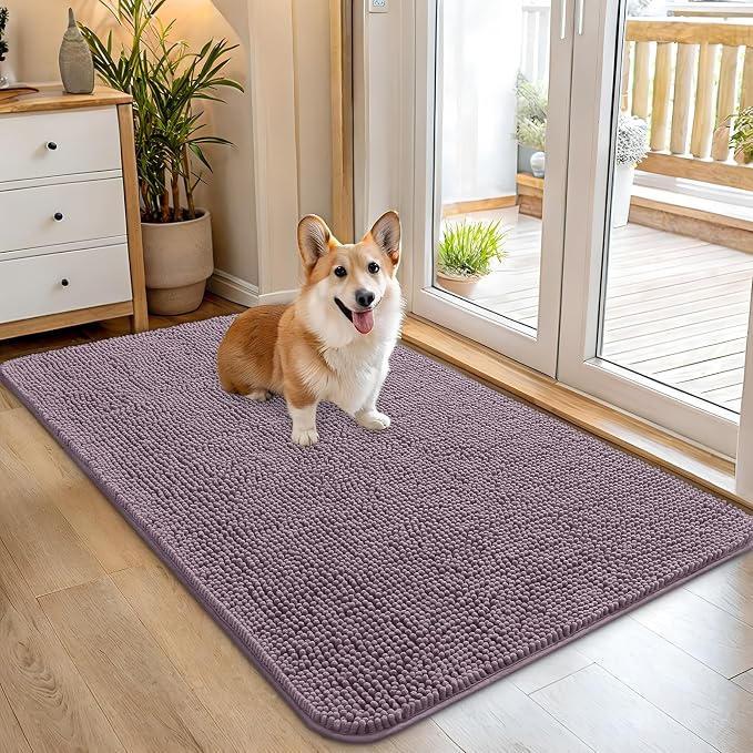 OLANLY Dog Door Mat for Muddy Paws 45x27, Super Absorbent Chenille Mud Mat | Deep Plum, Absorbs Moisture and Dirt, Non-Slip Machine Washable Doormat, Quick-Drying Indoor Entryway Floor Carpet for Dogs