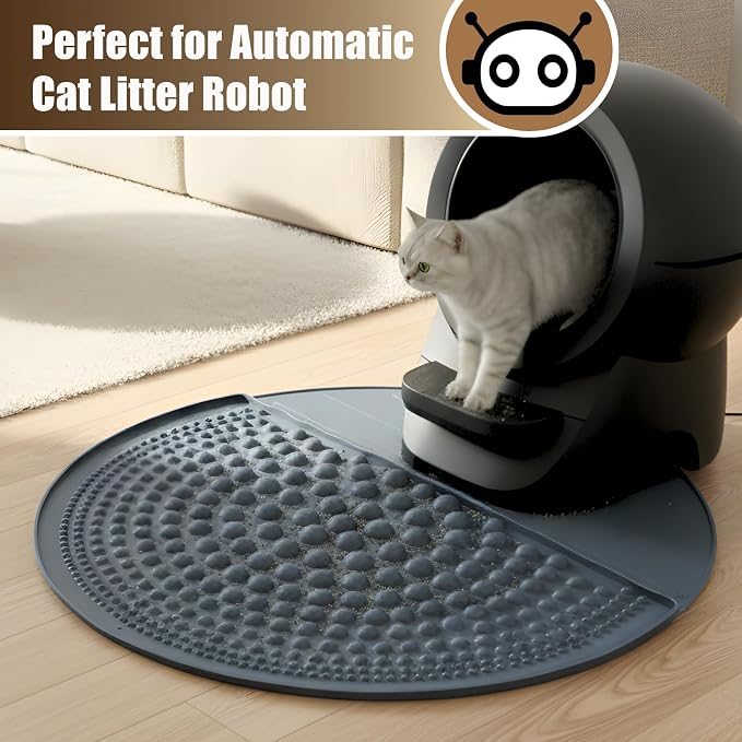 PetPals Silicone Cat Litter Trapping Mat, 32" Round Air-Bubble Litter mat | Waterproof & Non-Slip Litter Catcher, Self-Cleaning Litter Box Mat, Large Litter mat for Automatic Litter Box, Grey